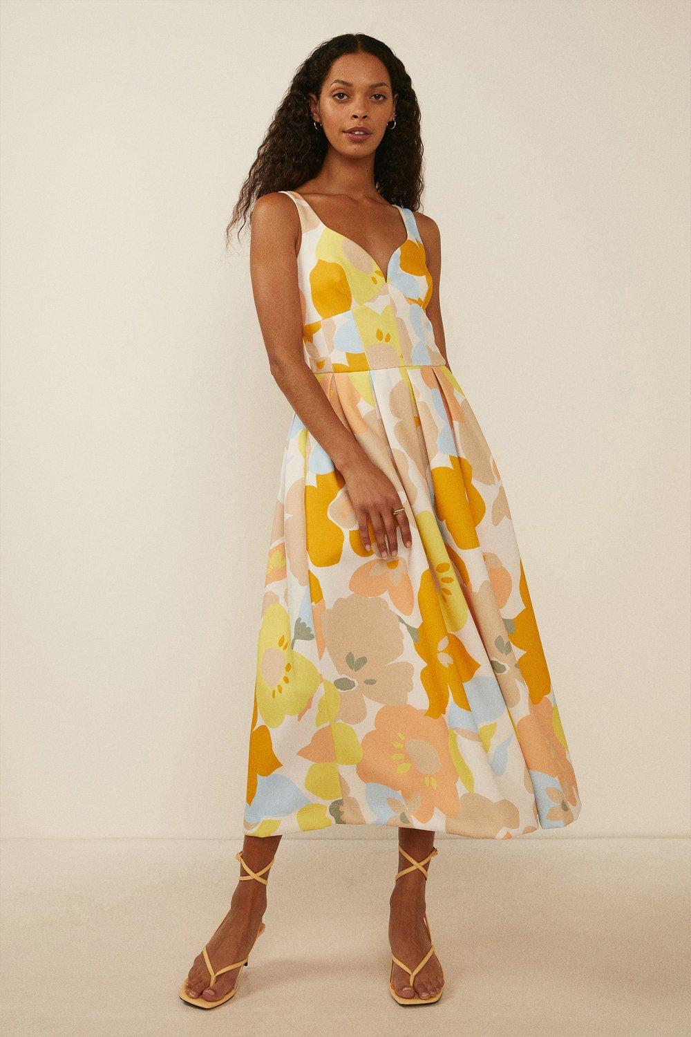 Bold Floral Print Scuba Midi Dress | Oasis